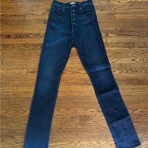MOTHER Dark Indigo High-Rise Button-Fly Jeans